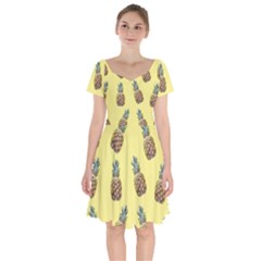 Pineapples Fruit Pattern Texture Short Sleeve Bardot Dress by Simbadda