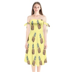 Pineapples Fruit Pattern Texture Shoulder Tie Bardot Midi Dress by Simbadda