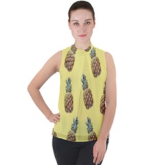 Pineapples Fruit Pattern Texture Mock Neck Chiffon Sleeveless Top by Simbadda