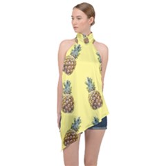 Pineapples Fruit Pattern Texture Halter Asymmetric Satin Top by Simbadda