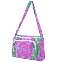 Groovy Pink, Blue And Green Abstract Liquid Art Front Pocket Crossbody Bag by myrubiogarden