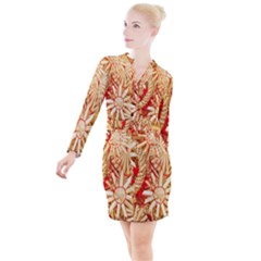 Christmas Straw Xmas Gold Button Long Sleeve Dress by Wegoenart