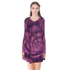 Fractal Blossom Flower Bloom Long Sleeve V-neck Flare Dress by Wegoenart