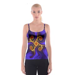 Fractal Neon Blue Bright Fantasy Spaghetti Strap Top by Wegoenart