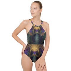 Fractal Colorful Pattern Design High Neck One Piece Swimsuit by Wegoenart