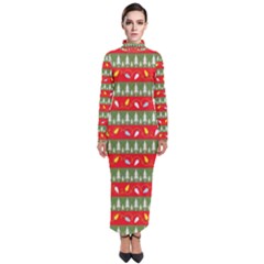 Christmas Papers Red And Green Turtleneck Maxi Dress by Wegoenart