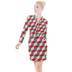 Christmas Abstract Background Button Long Sleeve Dress by Wegoenart