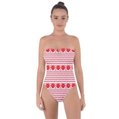 Fairisle Pattern Background Red Tie Back One Piece Swimsuit by Wegoenart