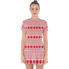 Fairisle Pattern Background Red Drop Hem Mini Chiffon Dress by Wegoenart