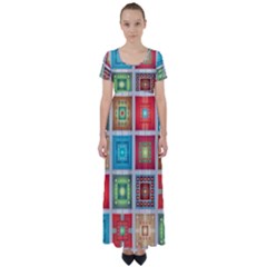 Tiles Pattern Background Colorful High Waist Short Sleeve Maxi Dress by Wegoenart