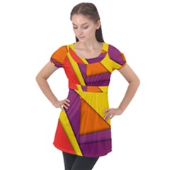 Background Abstract Puff Sleeve Tunic Top by Wegoenart