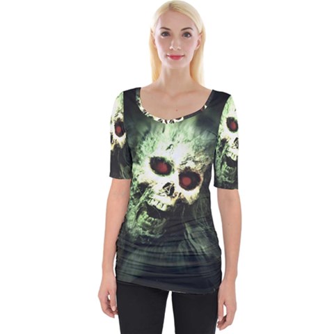 Screaming Skull Human Halloween Wide Neckline Tee by Wegoenart