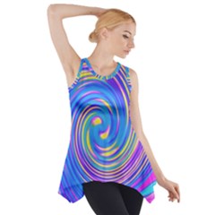 Cool Abstract Pink Blue And Yellow Twirl Liquid Art Side Drop Tank Tunic by myrubiogarden