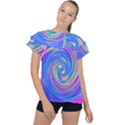 Cool Abstract Pink Blue And Yellow Twirl Liquid Art Ruffle Collar Chiffon Blouse View1