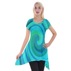 Groovy Cool Abstract Aqua Liquid Art Swirl Painting Short Sleeve Side Drop Tunic by myrubiogarden