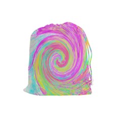 Groovy Abstract Pink And Blue Liquid Swirl Painting Drawstring Pouch (large) by myrubiogarden