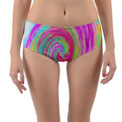 Groovy Abstract Pink And Blue Liquid Swirl Painting Reversible Mid-waist Bikini Bottoms by myrubiogarden