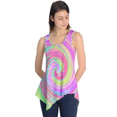 Groovy Abstract Pink And Blue Liquid Swirl Painting Sleeveless Tunic by myrubiogarden