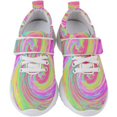 Groovy Abstract Pink And Blue Liquid Swirl Painting Kids  Velcro Strap Shoes by myrubiogarden