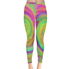 Groovy Abstract Purple And Yellow Liquid Swirl Inside Out Leggings by myrubiogarden