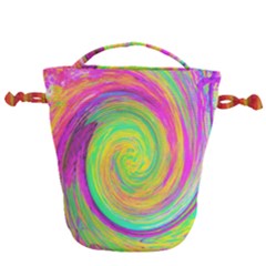 Groovy Abstract Purple And Yellow Liquid Swirl Drawstring Bucket Bag by myrubiogarden