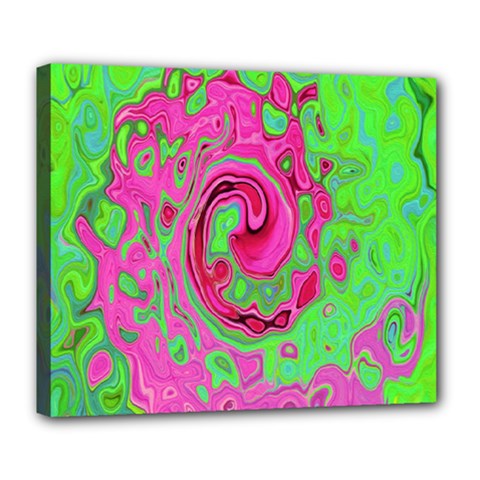 Groovy Abstract Green And Red Lava Liquid Swirl Deluxe Canvas 24  X 20  (stretched) by myrubiogarden