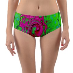 Groovy Abstract Green And Red Lava Liquid Swirl Reversible Mid-waist Bikini Bottoms by myrubiogarden