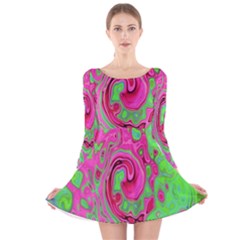 Groovy Abstract Green And Red Lava Liquid Swirl Long Sleeve Velvet Skater Dress by myrubiogarden