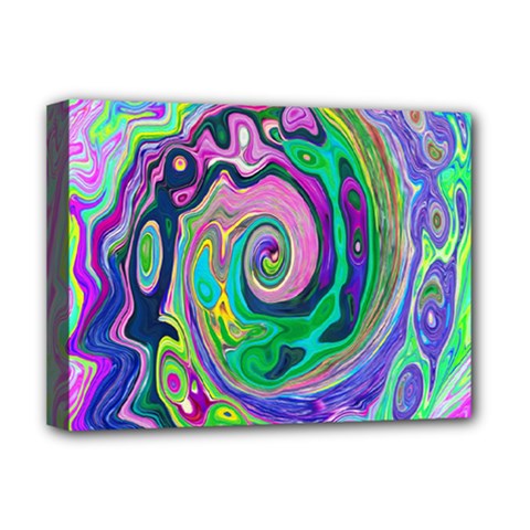 Groovy Abstract Aqua And Navy Lava Liquid Swirl Deluxe Canvas 16  X 12  (stretched)  by myrubiogarden