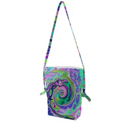 Groovy Abstract Aqua And Navy Lava Liquid Swirl Folding Shoulder Bag by myrubiogarden