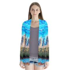 Painting Paintings Mountain Drape Collar Cardigan by Pakrebo