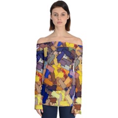 Texture Painting Plot Graffiti Off Shoulder Long Sleeve Top by Pakrebo