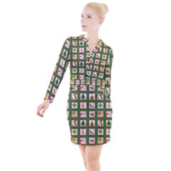 Christmas Paper Christmas Pattern Button Long Sleeve Dress by Pakrebo