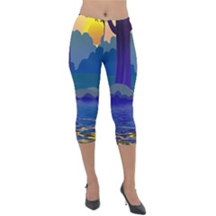 Illustration Vector Forest Nature Lightweight Velour Capri Leggings  by Pakrebo