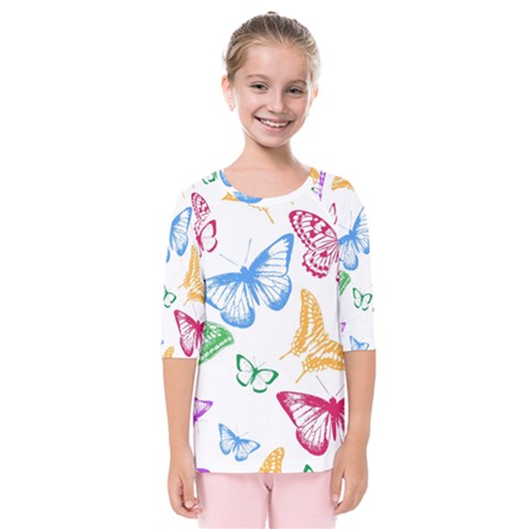 Butterfly Butterflies Vintage Kids  Quarter Sleeve Raglan Tee by Pakrebo