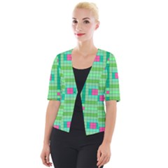 Checkerboard Squares Abstract Cropped Button Cardigan by Pakrebo