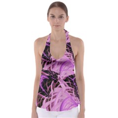 Purple Fractal Artwork Feather Babydoll Tankini Top by Pakrebo