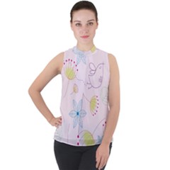 Floral Background Bird Drawing Mock Neck Chiffon Sleeveless Top by Pakrebo