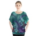 Fractal Turquoise Feather Swirl Batwing Chiffon Blouse View1