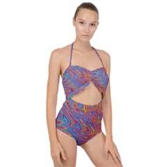 Fractal Psychedelic Fantasy Surreal Scallop Top Cut Out Swimsuit by Pakrebo