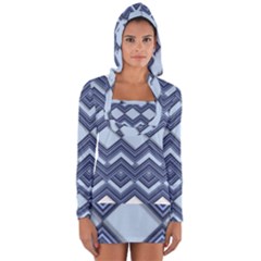 Textile Texture Fabric Zigzag Blue Long Sleeve Hooded T-shirt by Pakrebo