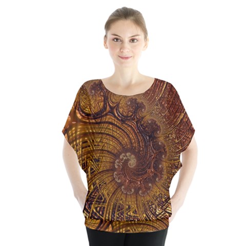 Copper Caramel Swirls Abstract Art Batwing Chiffon Blouse by Pakrebo