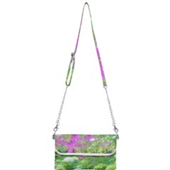 Annabella Hydrangeas And Purple Garden Landscape Mini Crossbody Handbag by myrubiogarden