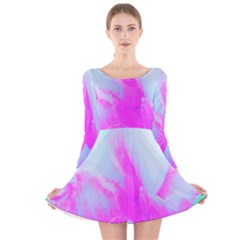 Abstract Pink Hibiscus Bloom With Flower Power Long Sleeve Velvet Skater Dress by myrubiogarden