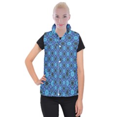 Blue Tile Wallpaper Texture Women s Button Up Vest by Pakrebo