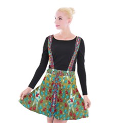 Raining Paradise Flowers In The Moon Light Night Suspender Skater Skirt by pepitasart