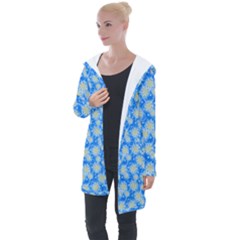 Hydrangea Blue Glitter Round Longline Hooded Cardigan by Pakrebo