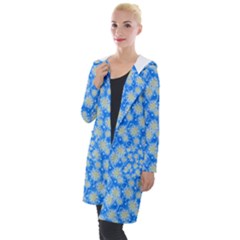 Hydrangea Blue Glitter Round Hooded Pocket Cardigan by Pakrebo