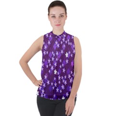 Textile Cross Pattern Square Mock Neck Chiffon Sleeveless Top by Pakrebo