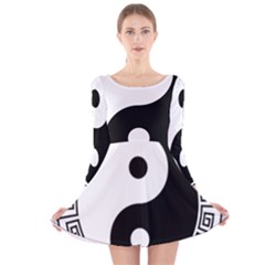 Yin Yang Eastern Asian Philosophy Long Sleeve Velvet Skater Dress by Pakrebo